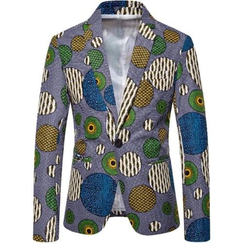 African Grey Printing Mens Blazer Slim Fit Fashion Prom Party Jacket for Men Summer Men Suit Blazers Stage Performance Coat 2020