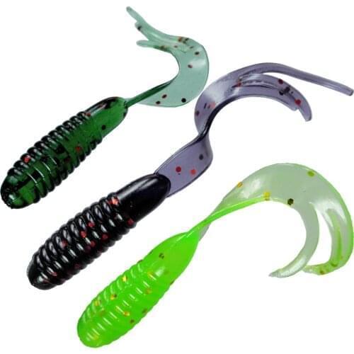 4cm 10pcs/lot Curl Tail Worm Soft Bait Jig Wobbler Artificial shrimp Rubber Bass Fishing Lure Long Tail silicone Swimbait