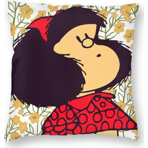 Mafalda And Flowers Pillow Cover Home Decorative Cute Kawaii Cartoon Cushion Cover Throw Pillow for Living Room Polyester