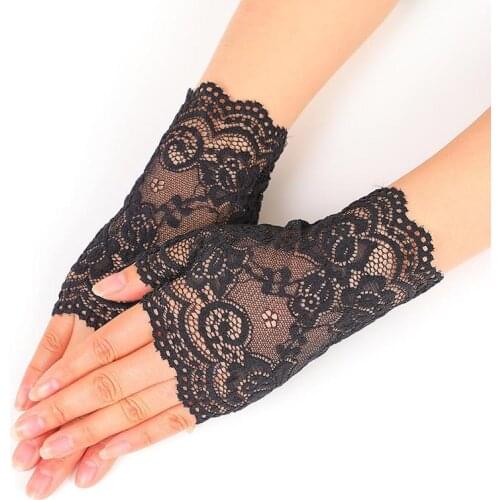 Fashion Sailor Dance Long Fingerless Womens Sexy Lace Gloves Ladies Half Finger Fishnet Gloves Heated Mesh Mitten Handschoenen