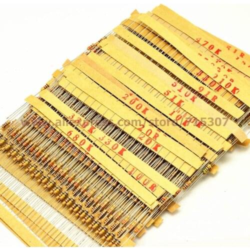 PHISCALE metal film resistor assorted kit 1ohm - 1M ohm 1/4w 0.25w 1% tolerance commonly used 43 values x 20pcs = 860pcs