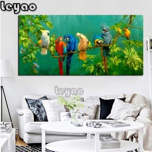 Full Diamond "Artistic Parrot Bird on Branches Wood Landscape "DIY 5D Diamond Painting Cross Stitch Home Decor Picture Handmade