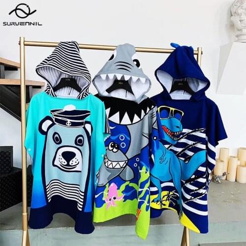 Child Bath Poncho Microfiber Fabric Poncho Boys Girls Summer Beach Poncho Robe Pool Swimming Towel Beach Dry Twoels with a Hood