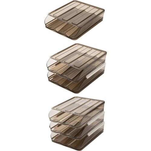 Creative Translucent Plastic Egg Box Refrigerator Automatic Rolling Egg Storage Easy Clean Tray with Lid