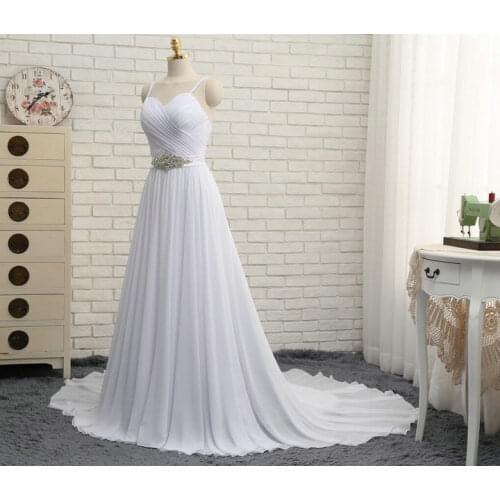 Real Photo A-Line Sweetheart Spaghetti Straps Chiffon Floor Length Sweep Train Wedding Dresses Bridal Gown 2017