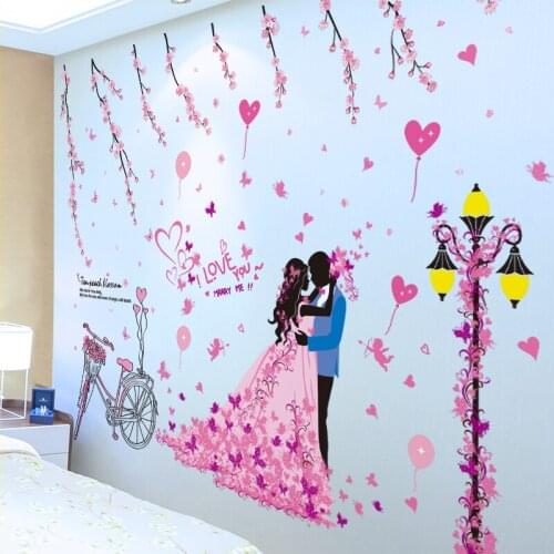 [SHIJUEHEZI] Couples Lights Wall Stickers DIY Flowers Bicycle Mural Decals for Living Room Wedding Room Bedroom Home Decoration