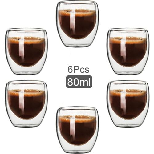 80ML Double Wall Glass Cup Transparent Handmade Heat Resistant Tea Drink Cups MINI Whisky Cup 100 centigrade Espresso Coffee Cup