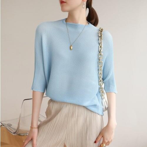 Spring 2021 Miyake Pleats in pleated, pure color, small, fresh and versatile casual top and T-shirt