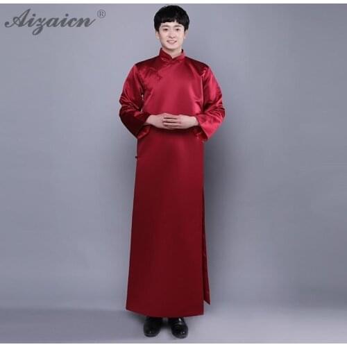 Oriental Style Retro Man Marry Gown Blue Long Cheongsam China Groomsman Plus Size Qi Pao Men Chinese Traditional Dress Qipao