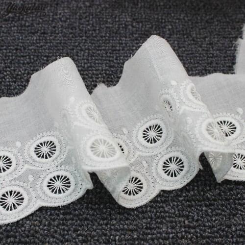 YACKALASI 100% Cotton Eyelet Embroidered Lace Fabics Swiss Cotton Voile Sewing Apparel Trims Appliqued Ivory 6.5CM