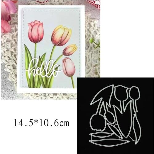 ZENRA Tulips Flower Transparent Clear Stamps And Metal Cutting Dies DIY Paper Card Making Scrapbook Craft