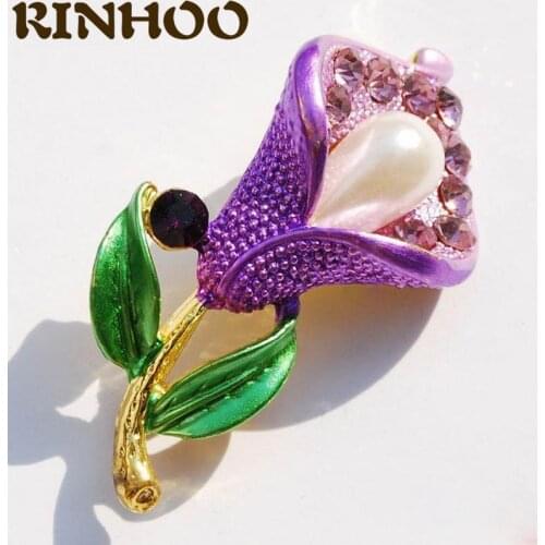 RINHOO Elegant Plant Brooches Pins Rhinestone Purple Tulip Flower Brooches For Women Fashion Wedding Decoration Jewelry Gifts