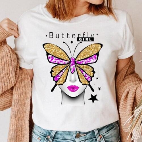 Women Graphic Butterfly Lovely Trend Top Print Clothing 90s T Shirt Female Tee Ladies Short Sleeve Cartoon T-shirt