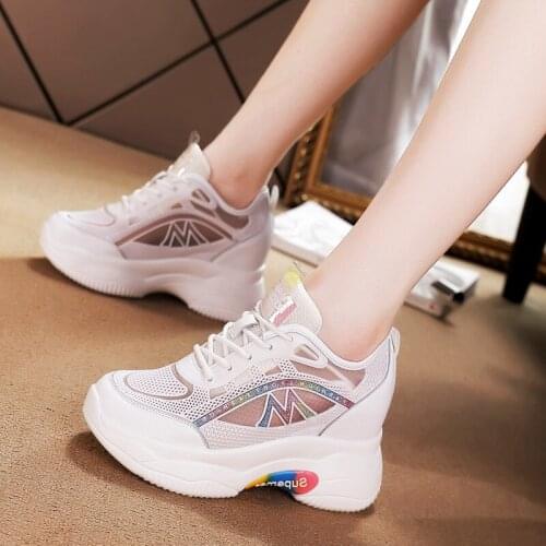 Women White Breathable Air Mesh Hollow Women Summer Shoes Wedges Shoes for Women White Platform Sneakers Designer Woman Vulcaniz