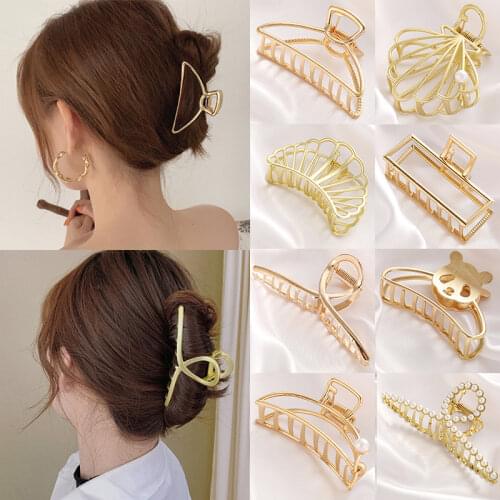 2021 New Women Elegant Gold Hollow Geometric Metal Hair Claw Vintage Hair Clips Headband Hairpin Hair Crab Hair Accessories