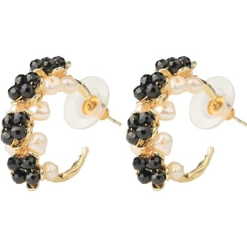 CSJA Gold Color Natural Stone Hoop Earrings for Women 2021 Luxury Pearl Earring Wire Wrap Flower Floral Statement Jewelry G732
