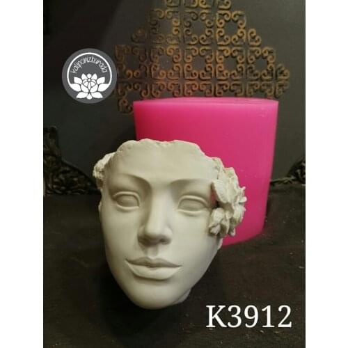Woman flowerpot with flowers silicone mold