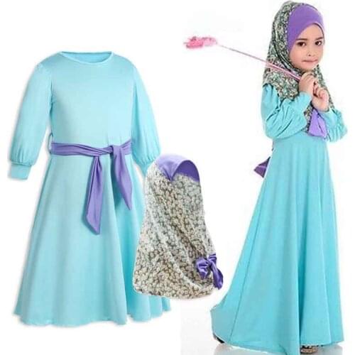 Girls Muslim Dress Hijab Abaya Dubai Islamic Clothing Eid Outfits Set New Kimono Jubba Middle East Kaftan Baby Party Gown1-7Year