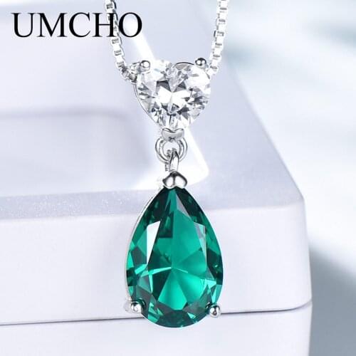 UMCHO 925 Sterling Silver Nano Emerald Drop Pendant Necklace Romantic Wedding Gifts For Women Girls Fine Jewelry