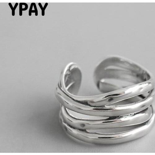 YPAY Vintage INS Multi-layered Winding Lines Wide Rings for Women Korean Real 925 Sterling Silver Open Ring Fine Jewelry YMR792