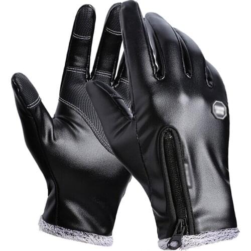 Winter Warm Mens Leather Gloves Black Touch Screen Gloves For Men Fashion Brand Winter Warm Mittens Full Finger Handschuhe