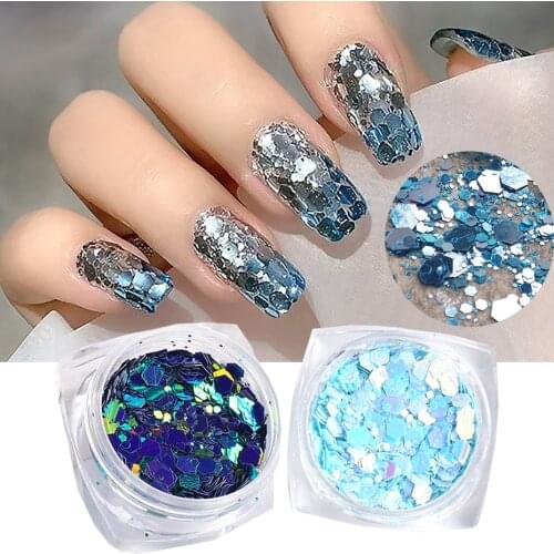 1pc Mirror Nail Glitter Mermaid Hexagon Chameleon Flake Sparkly Laser Sequin Chrome Polish Manicure Nail Art Decoration TR1905-1