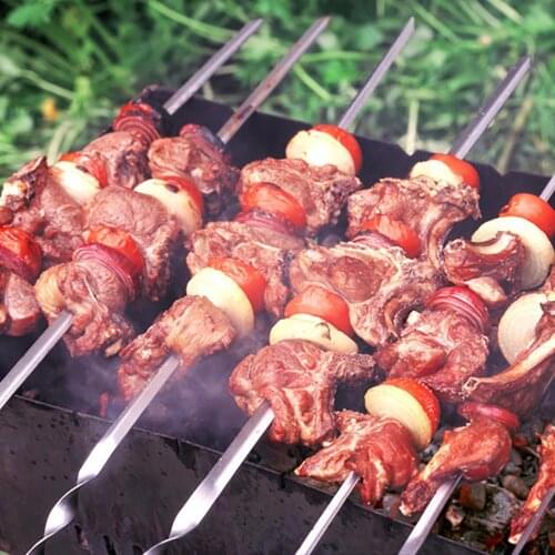 10pcs Reusable Flat Stainless Steel Barbecue Skewers Bbq Needle Stick For Outdoor Camping Picnic Tools Cooking Tools