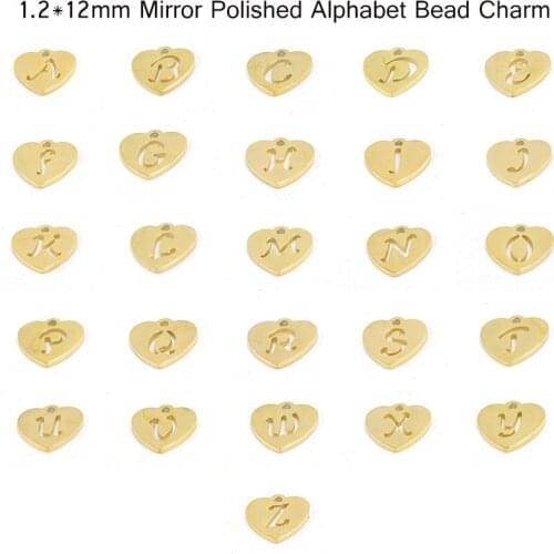 100% Stainless Steel Heart A-Z Alphabet Charm For Jewelry Making Metal Letter Charms Mirror Polished 26pcs