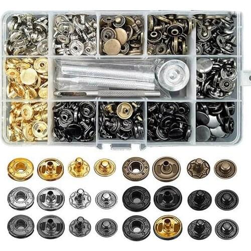 120 Sets Snap Fastener Tool Kit, Metal Snaps Button Leathercraft Rivets Press Studs, 12.5mm Leather Snap Fastener Tools Kit Doub