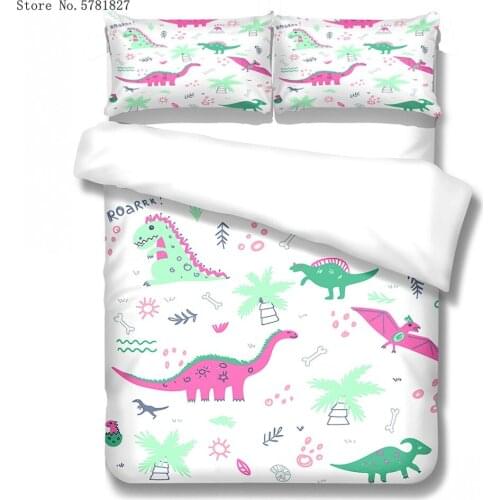 2/3 Pieces Colorful Dinosaur Bedding Set 3D Print Cute Lovely Animal Duvet Cover Set Twin Queen King Bed Quilt Cover Pillowcase