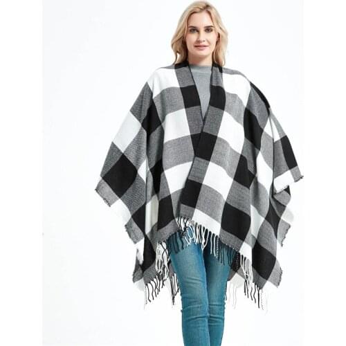 2020 Fashion Winter Warm Plaid Ponchos And Capes For Women Oversized Shawls Wraps Wool Pashmina Thicked Blanket Scarves Bufanda