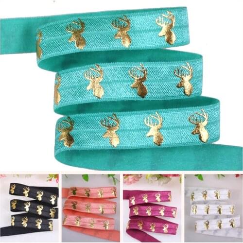 5 colors 5/8" Gold foil deer head fold over elastic FOE 100yards/lot