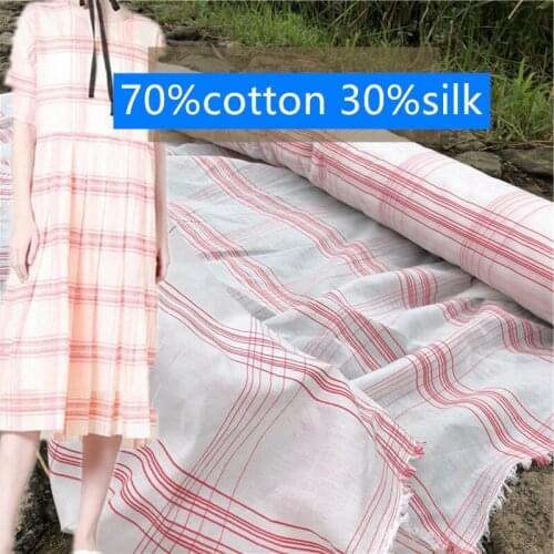 70%Cotton 30%Silk High Quality Silk And Cotton Yarn-dyed Fabric For Sewing Cloth Dresses Robe Summer Thin DIY Handmade Designer