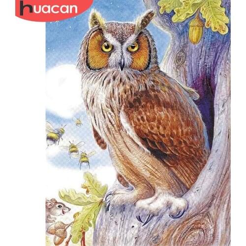 HUACAN DIY Diamond Painting 5d Owl Handmade Gift Full Square/Round Diamond Embroidery Animal Mosaic Tree Wall Art Decor