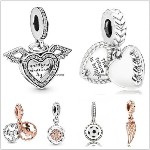 Authentic 925 Sterling Silver Heart & Angel Wings Spread Your Wings And Fly Charm Beads Fit Pandora Bracelet & Necklace Jewelry