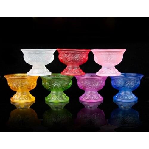 Buddhism Offering Cup Buddhism Cup Colorful Colored Glaze Cup Holy Water Cups 7 Piece Set Buddhist Supplies Dharma Cups Bowl