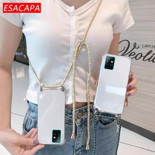 Chain Necklace Phone Case For Infinix Note 8 Zero 8i Smart 5 X683 X687 Airbag TPU Shockproof Lanyard Neck Strap Rope Cord Case
