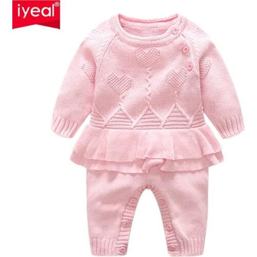 IYEAL Autumn Princess Baby Romper Infant Sweet Girl Knitted Overalls Children Baby Jumpsuit Toddler Girls Clothes Roupa Menina