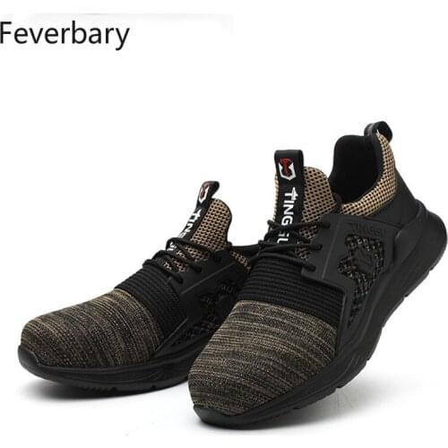 Feverbary Men indestructible Steel Toe Cap Work Safety Shoes Women Outdoor Non-slip hiking Boots Trainer Lightweight Sneakers