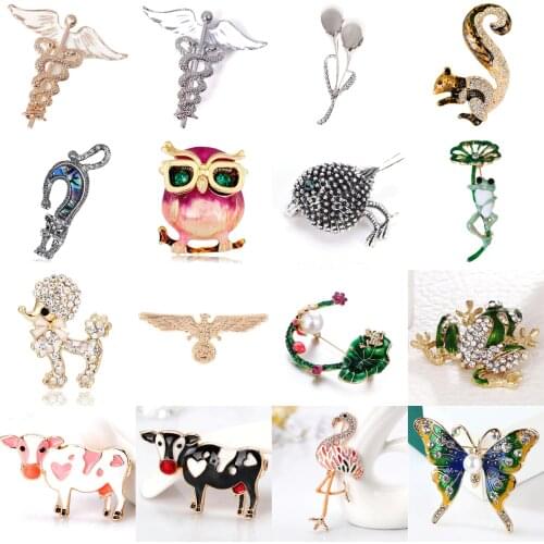 Flamingo Owl Dog Cow Cattle Dragonfly Cherry Flower Bee Bird Brooch Collar Pins Corsage Animal Badges Jewelry Women Kid Brooches