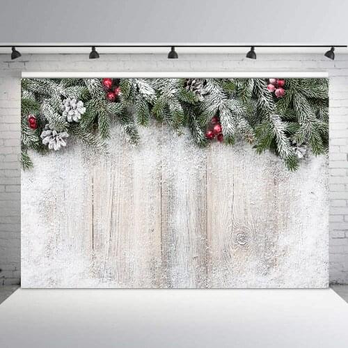 Christmas backdrops fir leaves snow white wood board photo background home decor Xmas party banner photography studio props B102