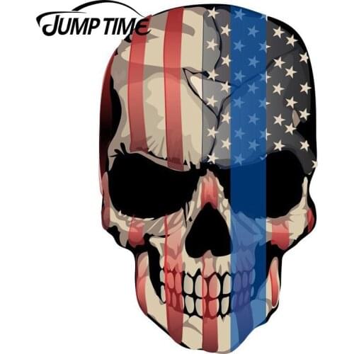 JumpTime 13cm X 8.1cm Car Stickers Punisher Skull Blue Line Realistic American Flag Police Blue Line Decal Truck Racing Vinyl