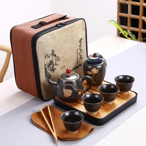 Ceramic Teapot One Pot Four Cup Outdoor Travel Kung Fu Teapot Tote Bag Travel Cup Set Tcup Kung Fu Tea Set Chinese Tea Set Wine