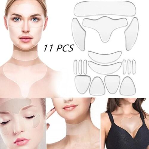 11pcs/Set Reusable Neck Women Silicone Moisturizing Skin Care Anti-Wrinkle Sticker Set Wrinkle Removal Face Lifting Patches