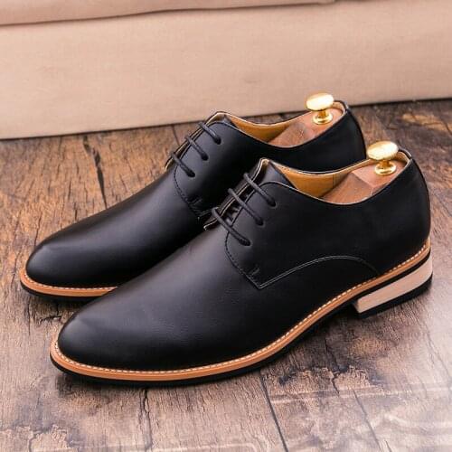 Mens PU Leather Fashion Casual Shoes Comfortable Lace Up Pointed Toe Oxford Dress Shoes Formal Business Office Shoes