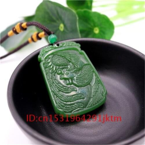 Natural Women Green Carved Hand Jadeite Chinese Jade Fashion Necklace Jewelry Phoenix Gifts for Pendant Men Amulet Charm