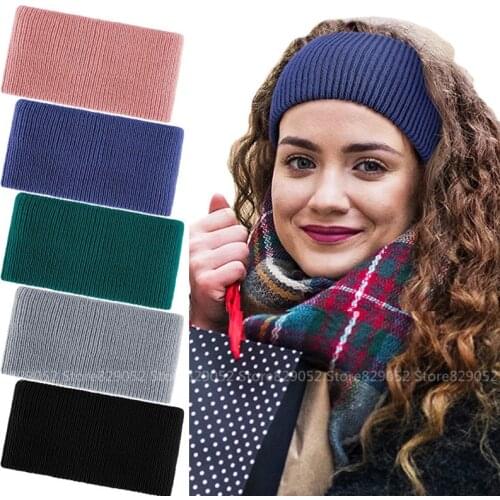 New Winter Warm Ribbed Knitted Headbands for Women Girls Elastic Wide Soft Thick Hairband Solid Turban Bandanas Hair Accessories