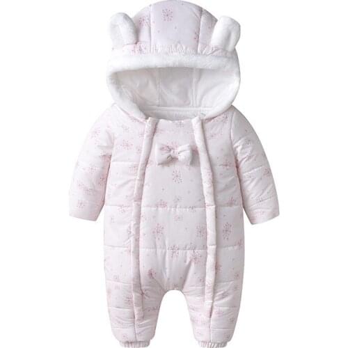 New winter baby thermal jumpsuit with cotton windproof climbing suit, female baby go out waterproof coat