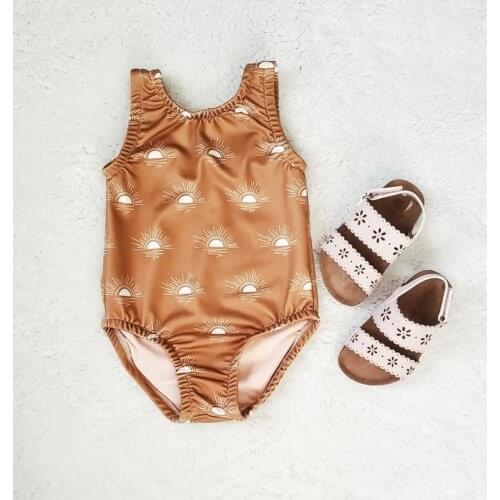 Toddler Baby Girl Casual Sleeveless Swimsuit Fashion Sun Printing Beach Bathing Suits Summer Kids Round Neck Triangle Swimwear