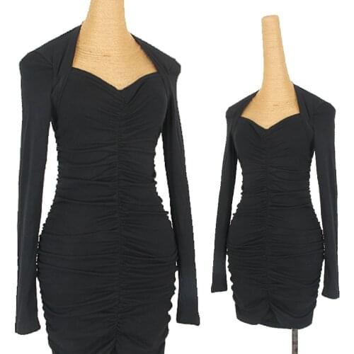 New Latin Dance Dress Female Adult Sexy Pleated Wrap Hip Long Sleeved Latin Practice Wear Ballroom Tango Samba Costume DNV13976